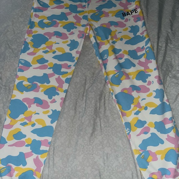 Bape Kids White Camo Leggings with Blue Pink & Yellow Accents